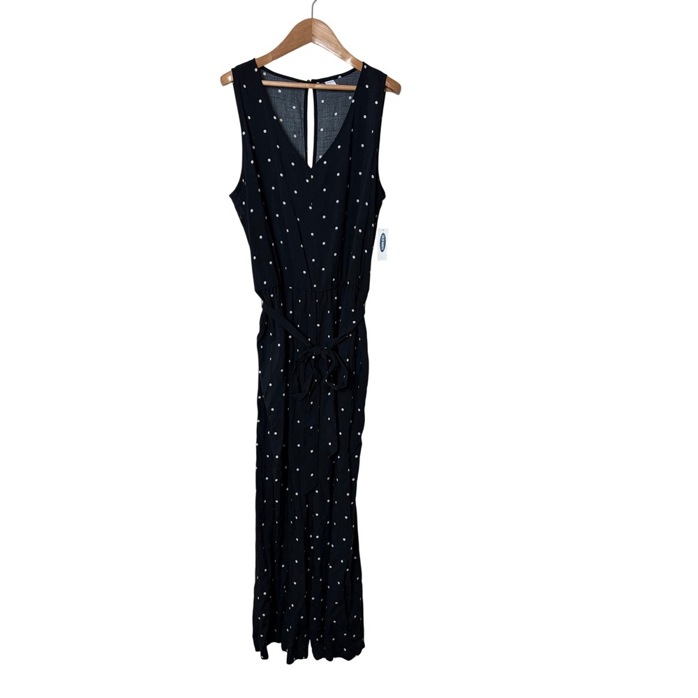 Old Navy Womens Black Polka Dot Sleeveless‎ Linen Blend Wide Leg Jumpsuit Large